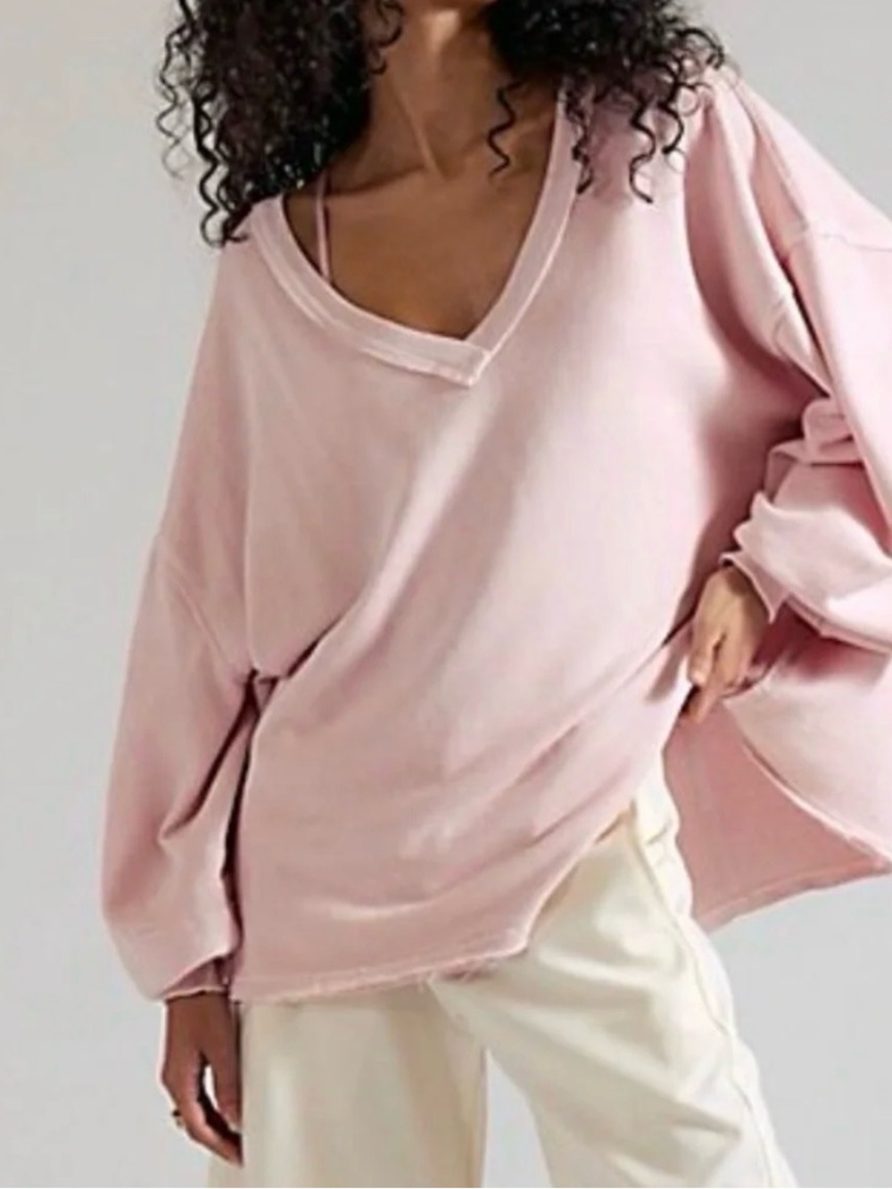 We The Free NWOT Light Pink V-Neck Oversized Pullover